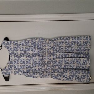 Universal Thread Light Blue and White Bird Pattern Mini Dress Pockets Jr Sz L